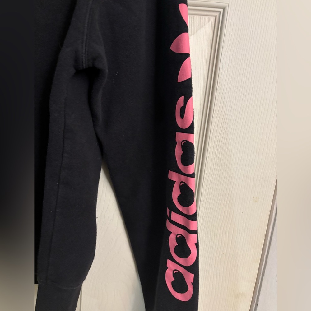 Adidas Black Valentines Hoodie with Blue Heart and Pink Lettering - Picture 5 of 6